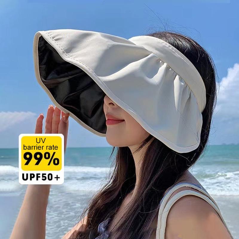 1PC Sunshade Hat Fashion Empty Top Hat Foldable Women Dual Use Big Brim Summer UV Protection Hair Hoop