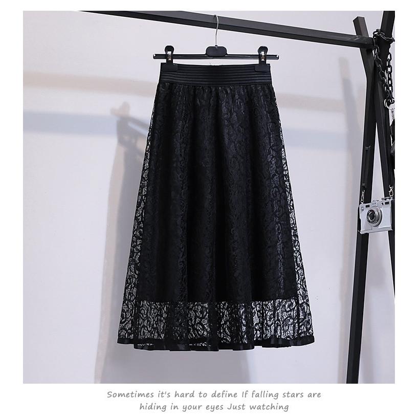 

Qooth Women Elegant A Line Lace Skirt Tulle Wide Hem Mid Length Elastic Waist Casual Skirt QT2664 One Size чёрный