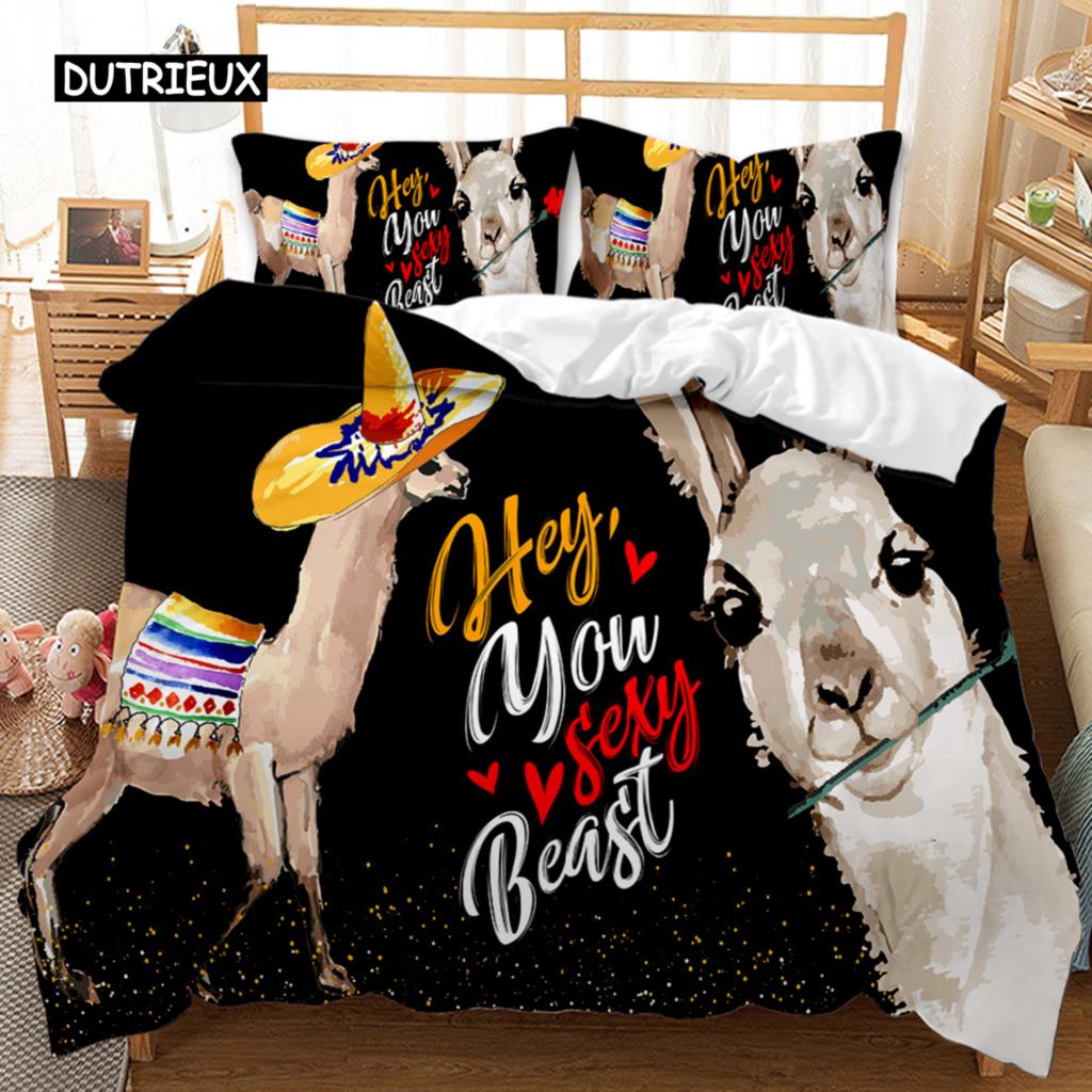 Husă de pilotă Alpaca pentru copii și fete, Alpaca cu căști, husă de pilotă cu desene animate Alpaca, poliester, husă de pilotă pentru pat dublu, Queen, King, dimensiune