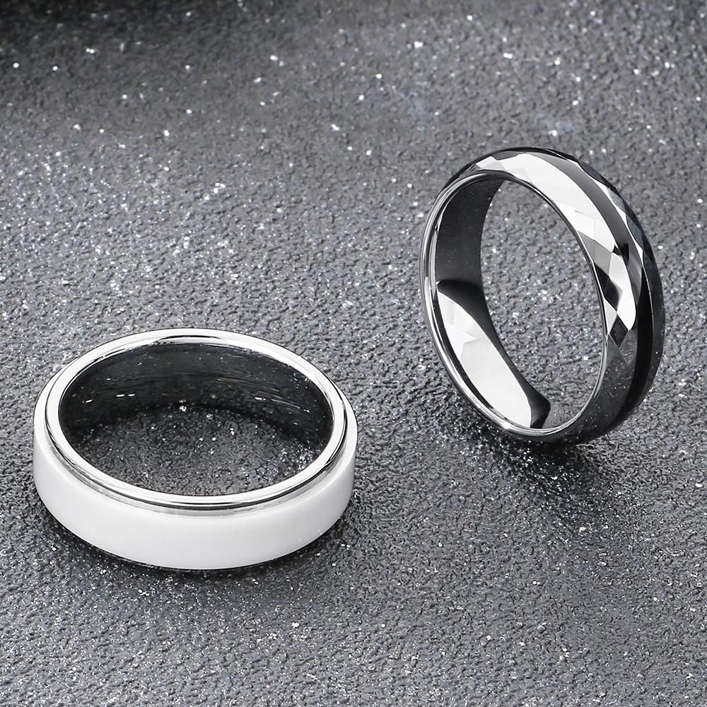 6mm White Ceramic Wedding Ring Wedding Band Jewelry Engagement Tungsten Steel Rings for Men Women Comfort Fit Size 6--13