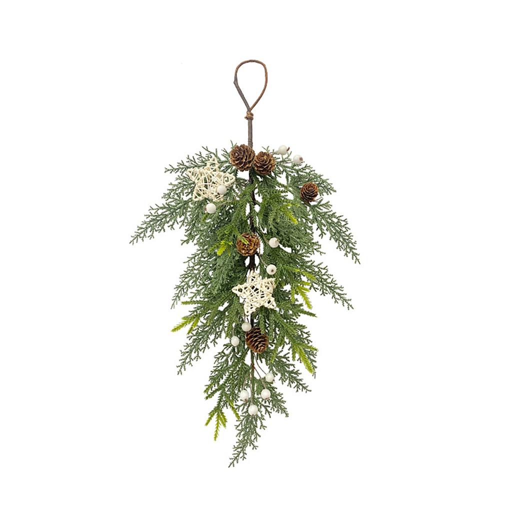 Guirnalda de Bayas Blancas y Piñas, Colgante de Pared de Agujas Artificiales Pentagrama Navideño para Interior Colgante de Pared Planta Verde Decoración de Interior