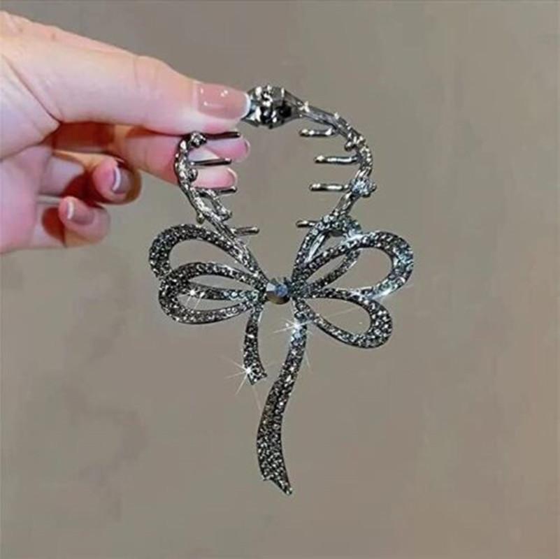 Korean Rhinestone Bow Hair Claws Ponytail Buckle Retro Bun Hair Clip Hairpin Women Barrettes Ponytail Holder Hair Accessories