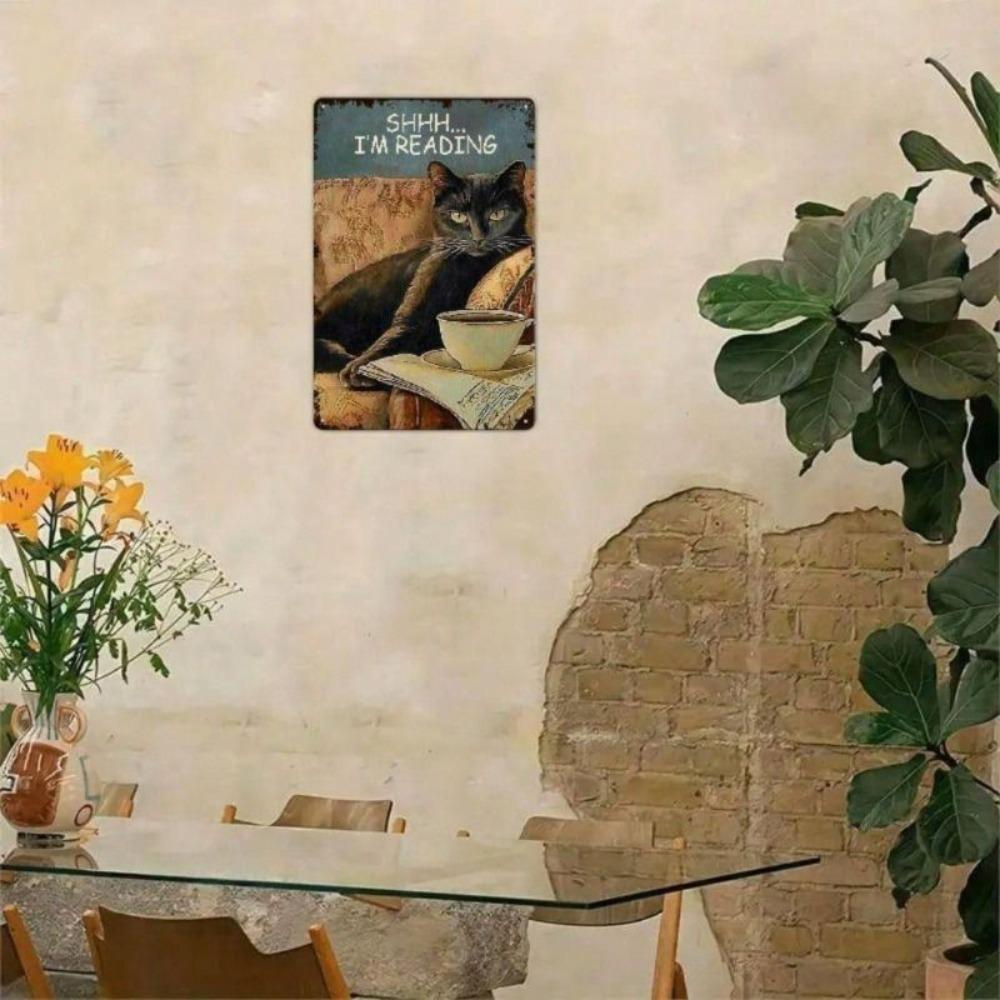 Vintage Black Cat Book Metal Poster, Waterproof Wall Art Home Decor