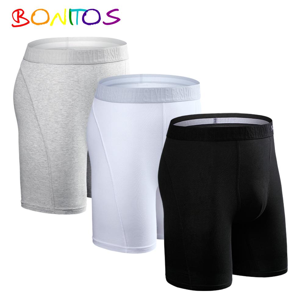 BONITOS 3 Stück lange, einfarbige Herren-Unterhosen, Baumwoll-Boxershorts, bequeme Herren-Unterwäsche