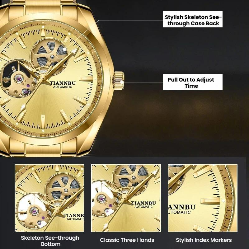 Herrenuhr Business Mechanisch Vollautomatisch Skelett Rundes Zifferblatt Herren Armbanduhr Leuchtend Wasserdicht Uhr