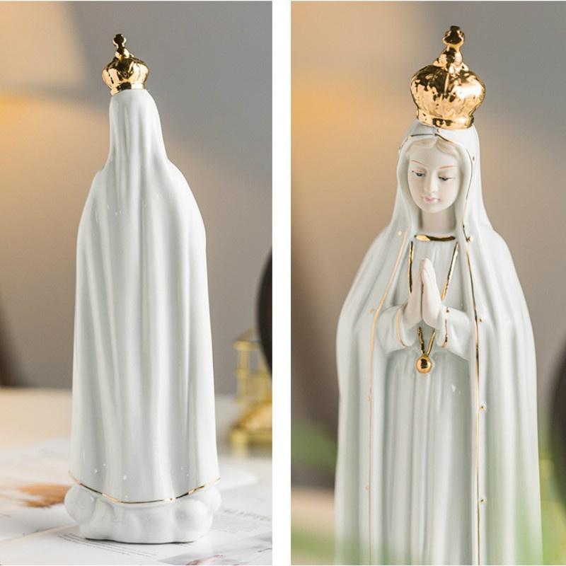 1PC Rose Fatima Our Lady Icon of Mary Catholic Church Family Ceramic Statues Gifts and Ornaments