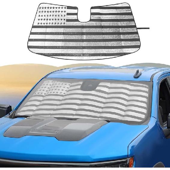 RT-TCZ Windshield Sunshade Sun Shade Heat Shield Window Sun Visor Mat for GMC Sierra 2014 2015 2016 2017,for Chevy Silverado 2014-2017,US Flag 2019+ US Flag