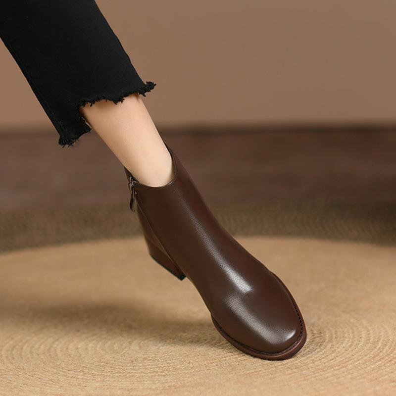 Chelsea Boots Women's Medium Heel Autumn and Winter Thick Heel Martin Boots Velvet Chimney Short Boots