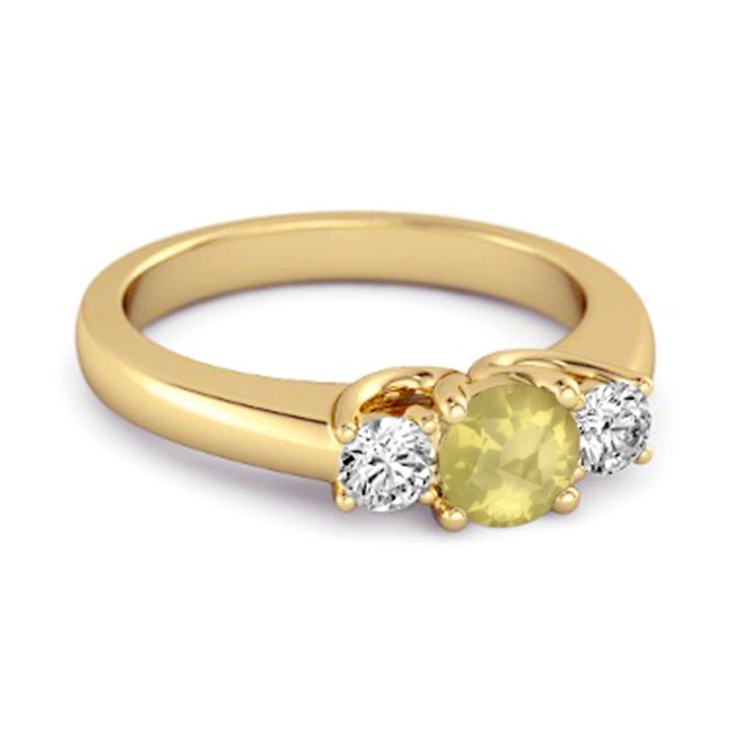 Lemon Quartz Round Three Stone Ring -925 Sterling Silver Gold Vermeil
