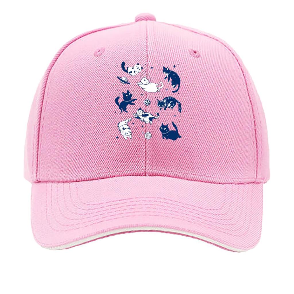 Funny Cats In Space Astronaut Cat Galaxy Illustration Sandwich Baseball Cap Sun Cap Outdoor Workouts Hat