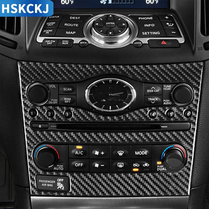 Real Carbon Fiber Central Control Panel Sticker Interior Accessories Styling Decoration For Infiniti G37 2007-2013 Q60
