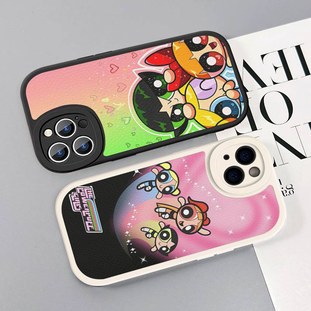 P-Powerpuff-GirlS For IPhone 16 15 14 16E 13 12 11 Pro Max Plus Phone Leather Case