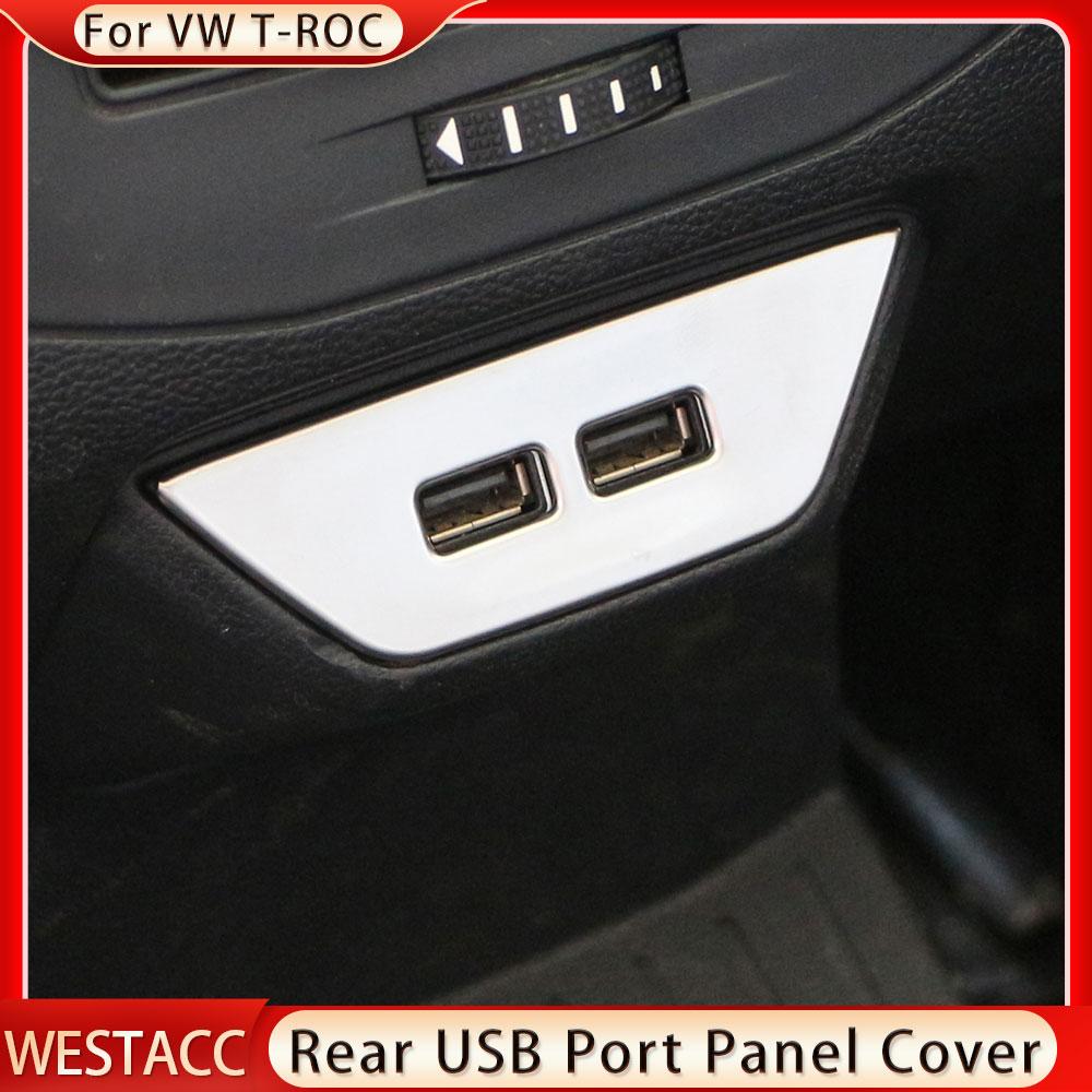 Adesivo de acabamento para porta USB traseira de apoio de braço de carro em aço inoxidável para Volkswagen T ROC TROC VWT-roc 2017 - 2022