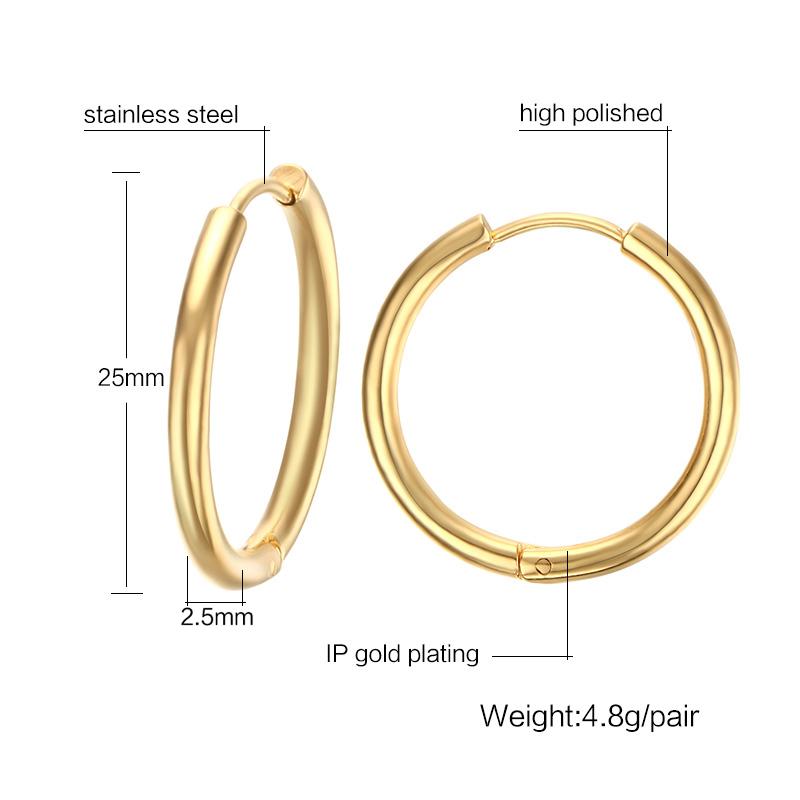 VNOX Basic Stainless Steel Hoop Earrings for Women Man Round Circle Loop Earring Aretes 25mm/20mm/11mm Unisex Ear Jewelry