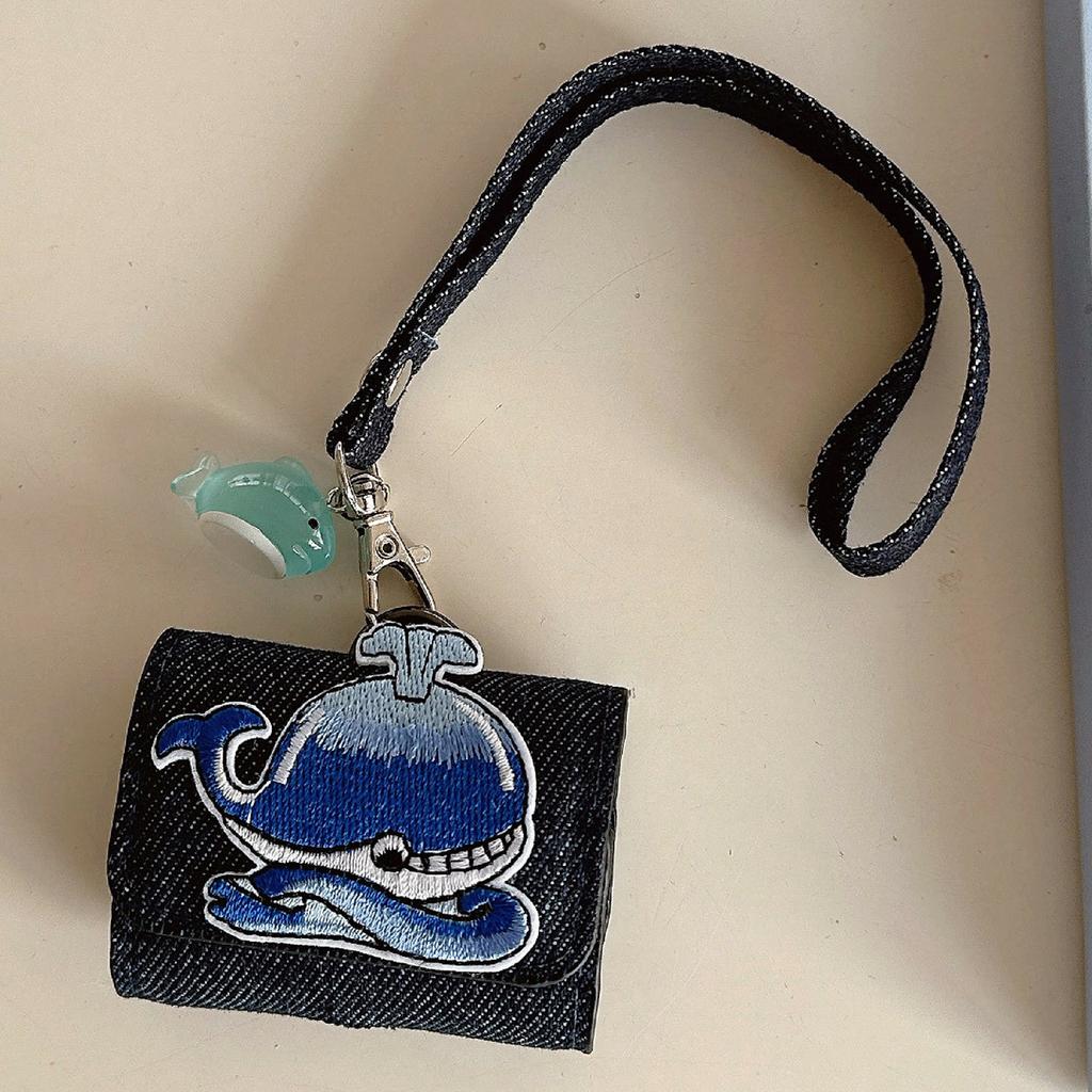 For AirPods 4/3/Pro 2/Pro Case Cartoon Denim Earbud Storage Bag with Luminous Pendant