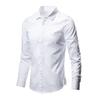 Men Shirt Turn-down Collar Long Sleeve Single-breasted Solid Color Stretchy Slim Fit Soft Plus