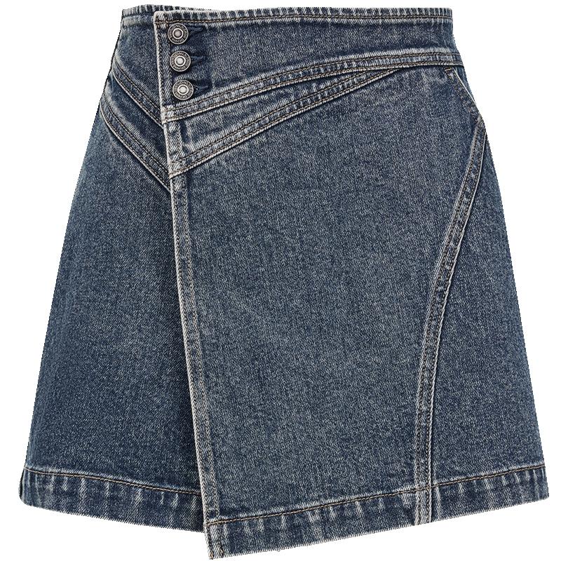 ONLY Women s 2025 Summer High-Waist Washed Denim Skort Shorts XS