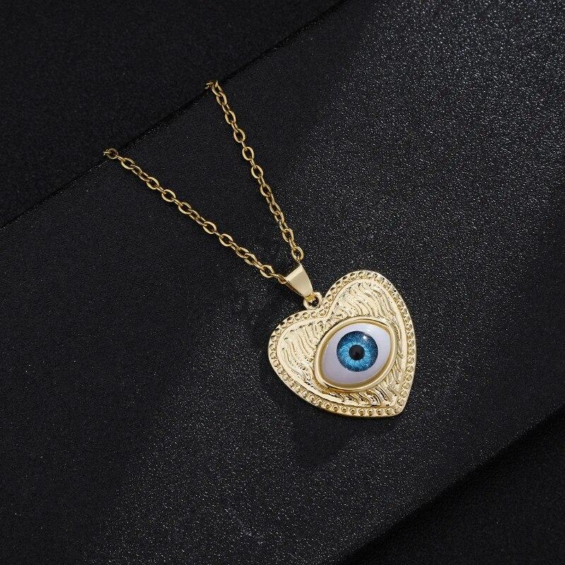 Fashion Turkish Lucky Evil Eye Necklace Women 8 Style Blue Eyes Female Charm Fashion Enamel Heart-shape Palm Necklace Jewelry