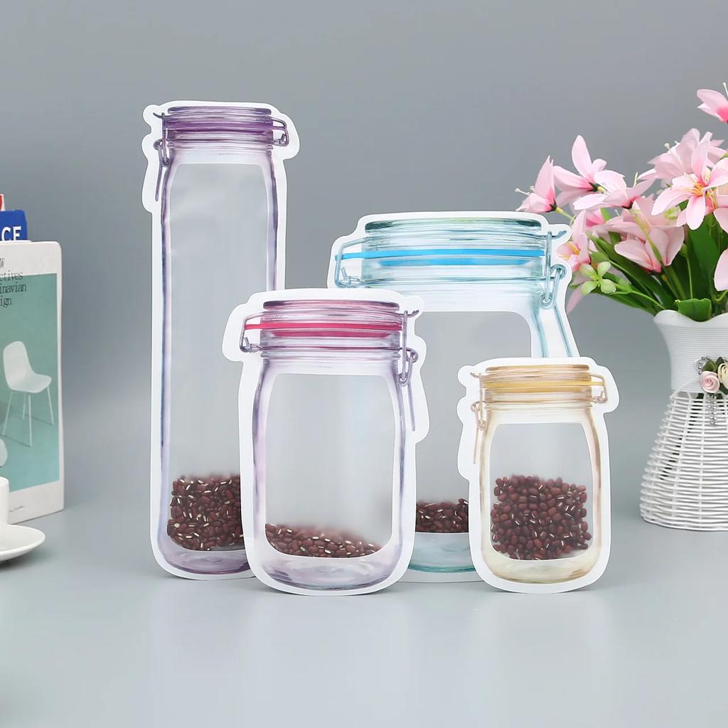 5PCS/set Travel Food Candy Ziplock Bags Portable Reusable Bottles Bags Seal Food Container Food Snack Zipper Bags wholesale