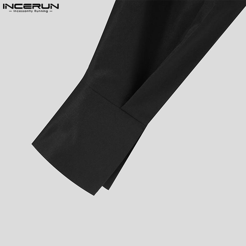 INCERUN Men Cold Shoulder Cutout Long Sleeve Cross Split Irregular Tops