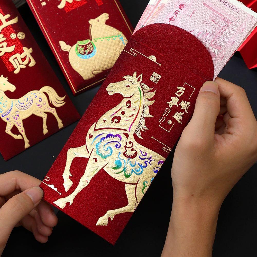 6Pcs Gold Foil Design New Year Red Packets Lucky 2026 Luck Money Bag Red Envelopes  Spring Festival