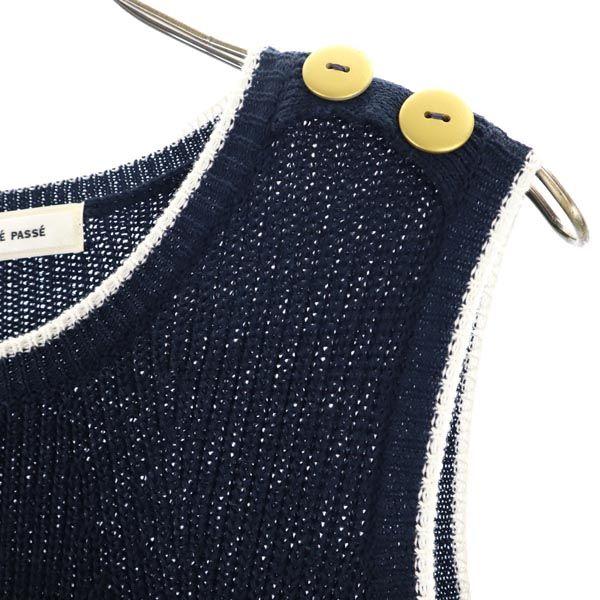 unused LAISSE PASSE Shoulder button No sleeve knit one piece 38 Navy Women Used