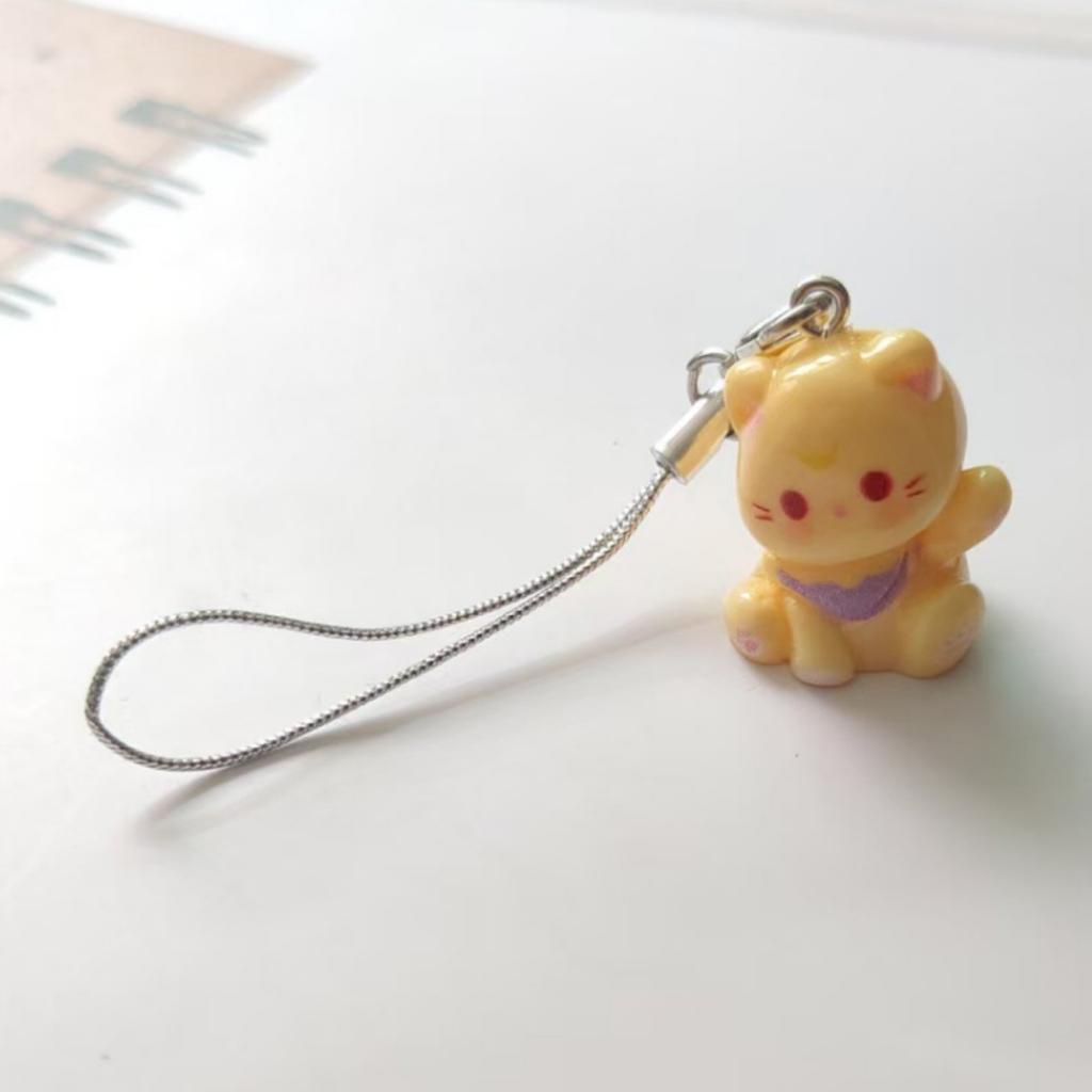 Kawaii Plush Cute Cat Keychain Flocking Animal Pendant Phone Lanyard Hanging Keycord Charm Key Chains DIY Accessories Girl Gifts
