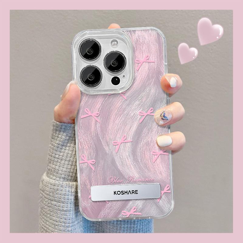 Applicable To Apple 15 Mobile Phone Case IPhone 14 Smudge Bow Bracket 13 Feather Yarn Laser 12 High-end Sense