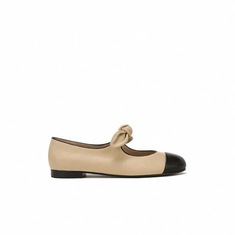 Spring new cowhide version princess single shoes~ round head bow flat ballet single shoes female horse