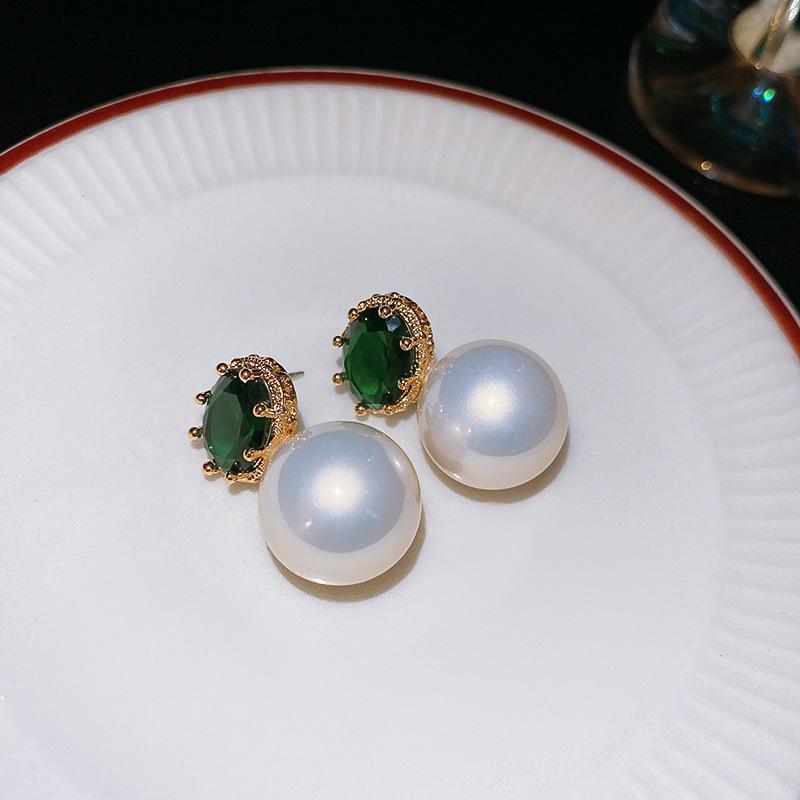 

Серьги с овальным жемчугом из позолоченного серебра и циркония для женщин — ретро, модный, роскошный дизайн высокого класса Silver Needle, Real Gold Plating зелёный