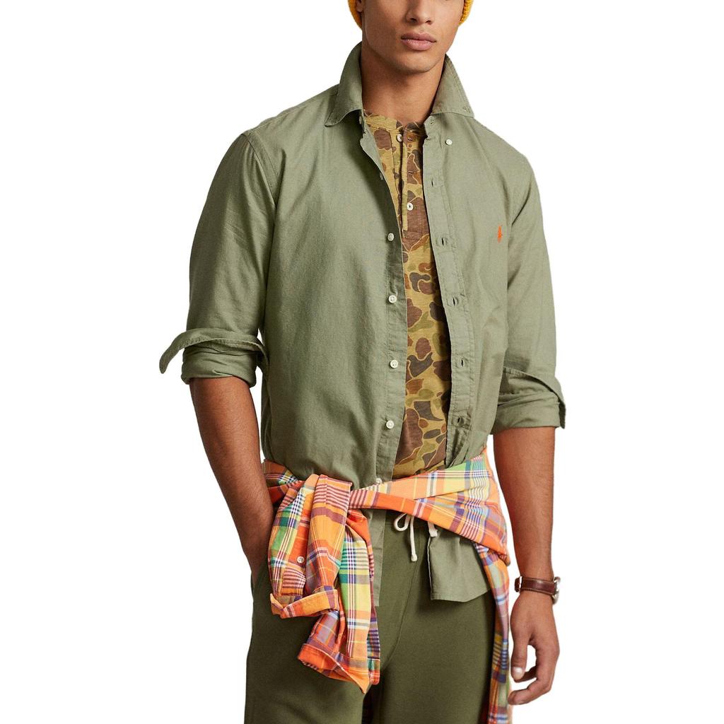 Polo Ralph Lauren Ss23 Solid Color Logo Embroidered Single-Breasted Long Sleeve Shirt Men Shirts Green 710847235-034