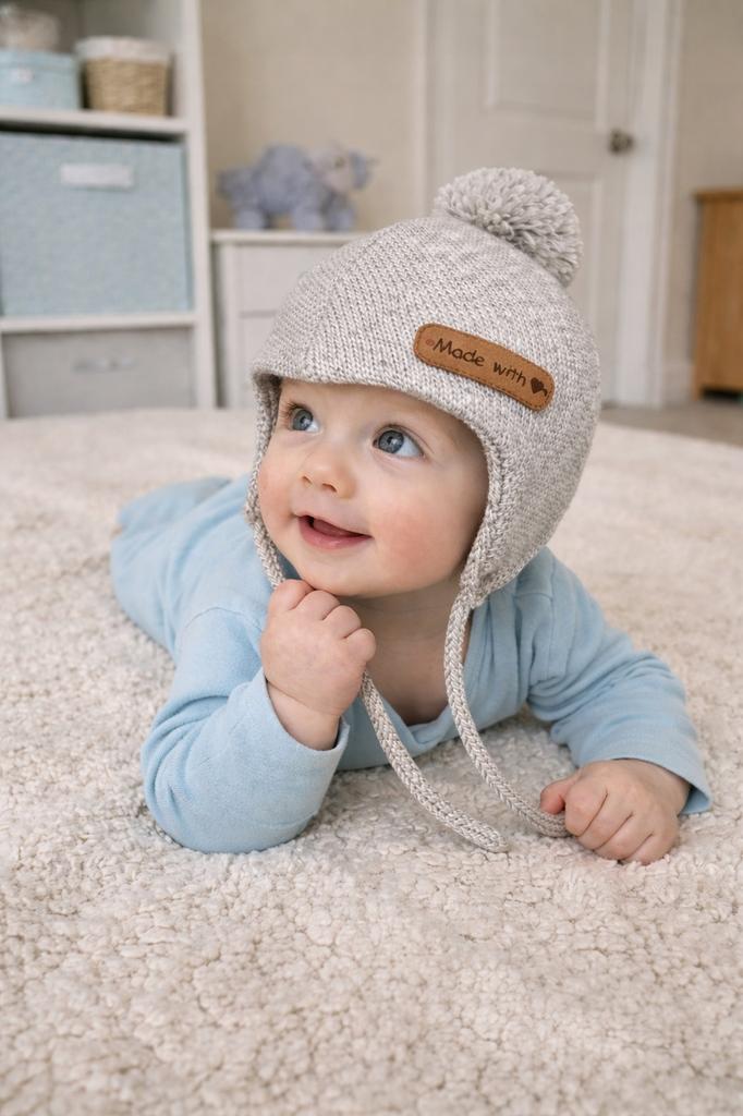 Baby Hat 34-36 Double Tied With Pompom Spring Autumn Light Beige