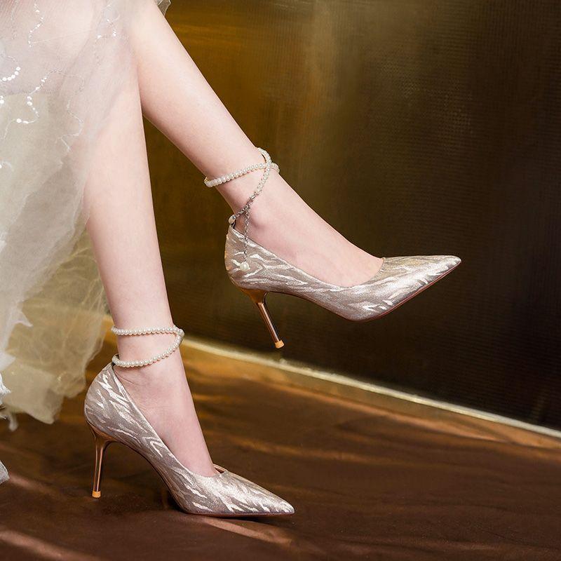 French High Heel Shoes For Women With Silver Upgrade Heels For Formal Events And Receptions