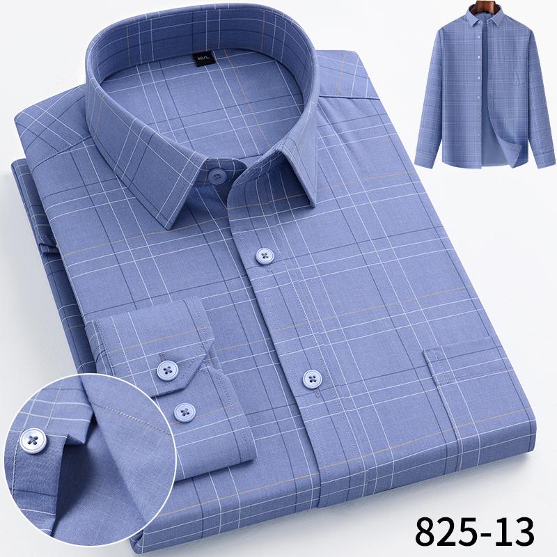 Men's Bamboo Fiber Long Sleeved Wrinkle-Free Comfortable Breathable Fit Striped Solid Shirts Business Casual Blouses Plus Sized