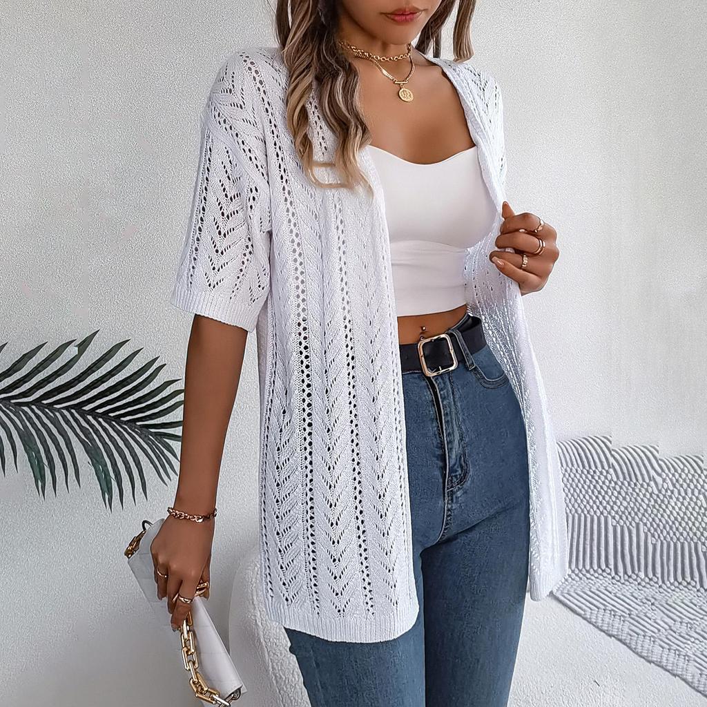 Pulover de damă, primăvară, vară, carouri, cardigan elegant cu decolteu în V Topuri tricotate largi