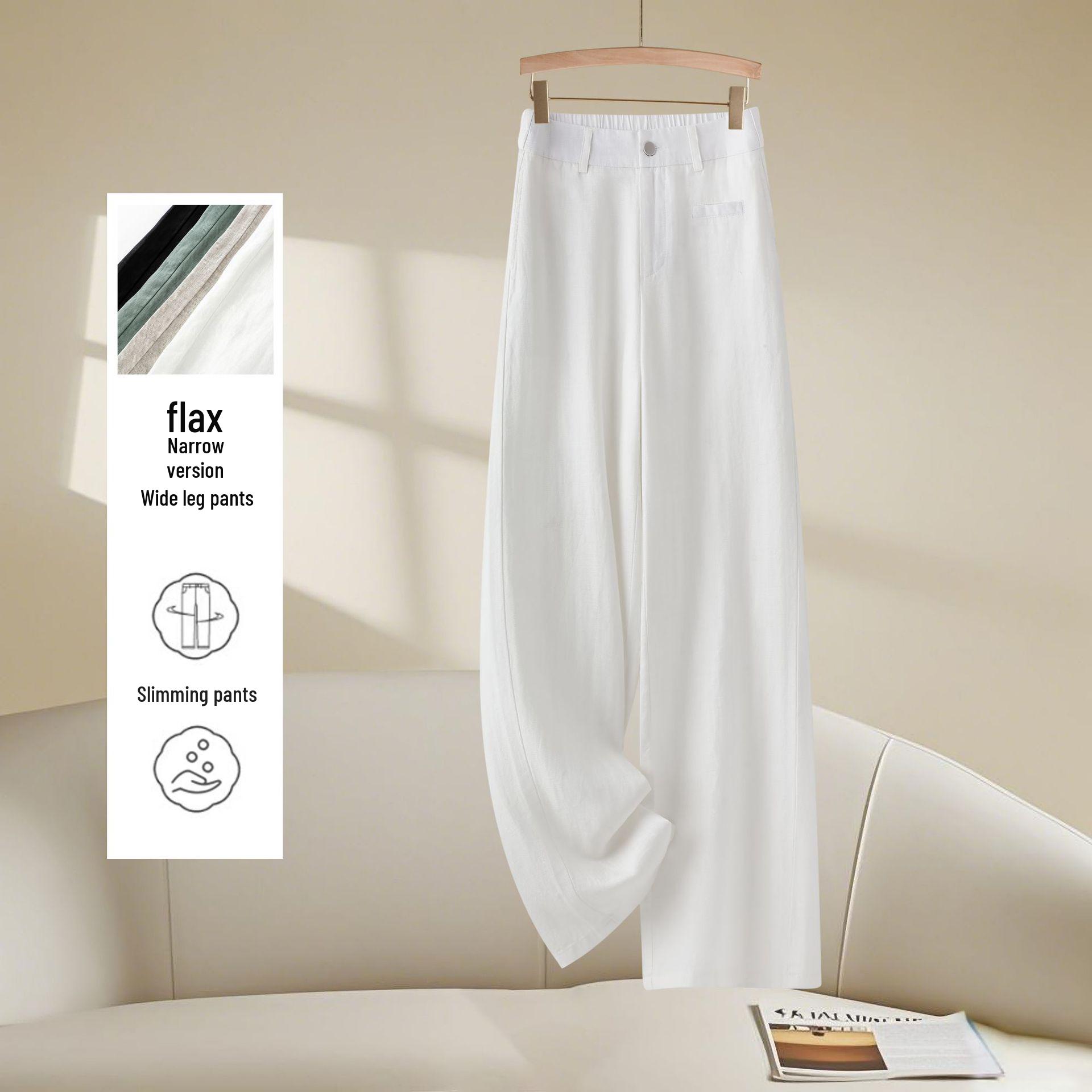 

Women s Tencel Linen Elastic High Waist Slimming Straight Leg Pants - Spring Summer 2026 Collection 30/2XL білий