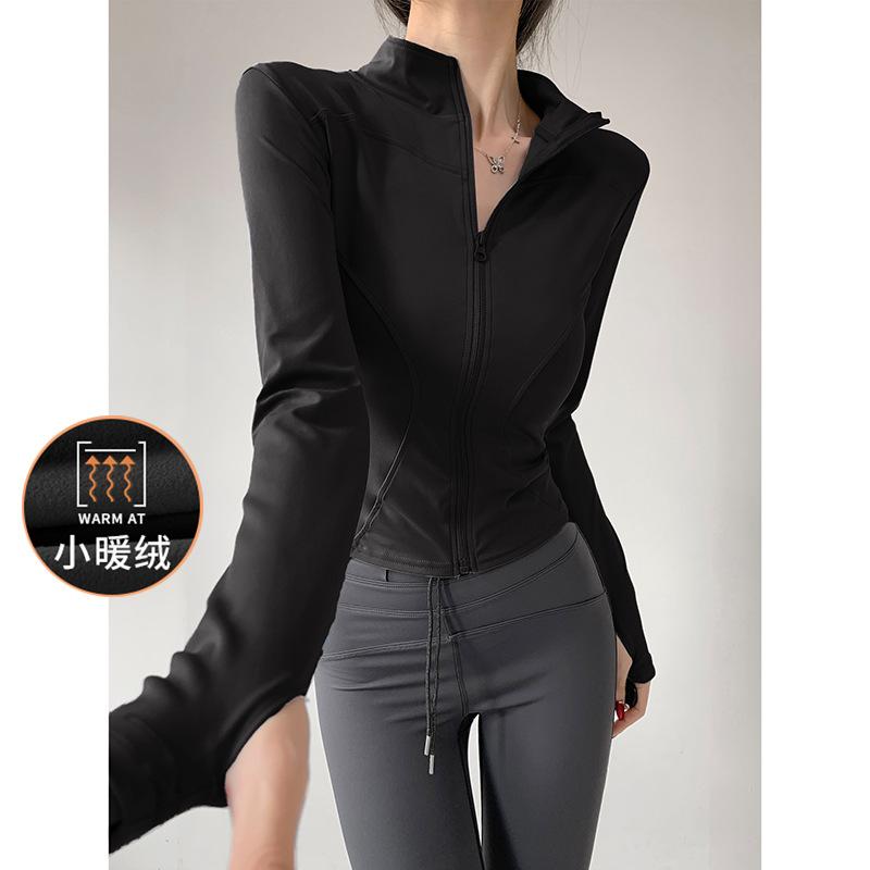 Spring fleece thickened yoga jacket slim fit fashion new fitness clothes thermal casual jacket running yoga clothes S