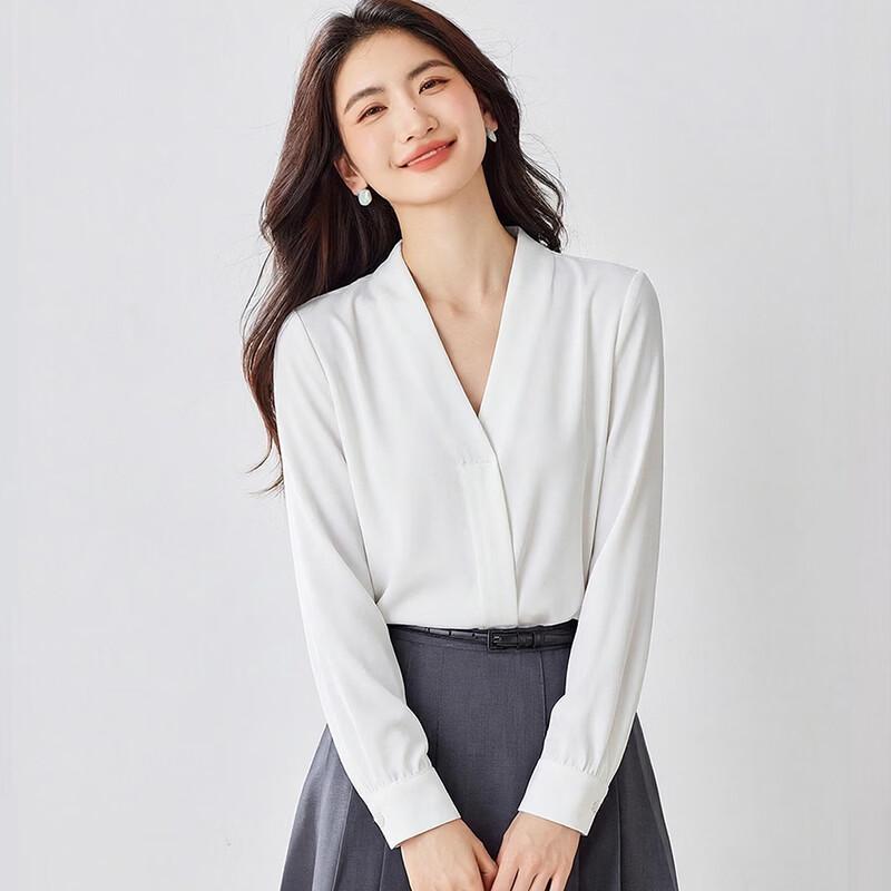Women's V-Neck Satin Long Sleeve Blouse