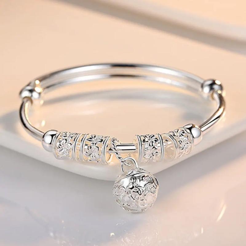 Adjustable Bracelet Silver Color Hollow Bells Ball Bangles for Women Fashion Holiday Gifts Party Wedding Jewelry