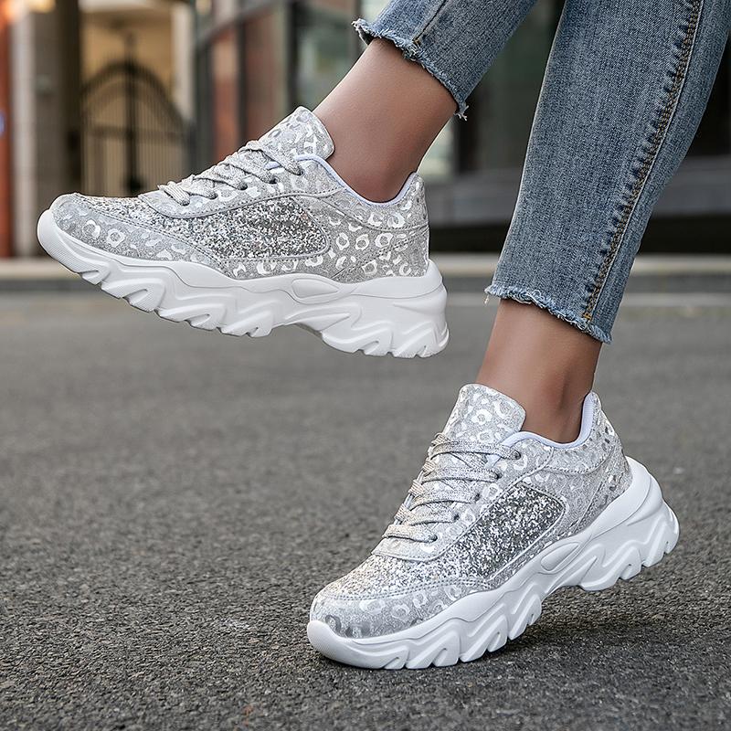 TUINANLE Comfortable Flat Heel Woman Silver Shoes Rivet Breathable Round Toe Lace Up Female Casual Bling Sneakers