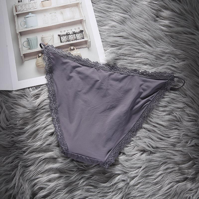 Nahtlose Unterwäsche aus japanischer Eis-Seide mit Spitzenbesatz und niedrigem Bund - Atmungsaktiv, dünne Träger, Zwickel aus reiner Baumwolle, Übergröße verfügbar