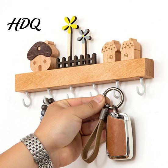 Wall Hanging Tool Hanger Solid Wood Key Holder with 6 Hooks Decorative Storage Rack Functional Hallway Organizer Space Saving Mounted for
