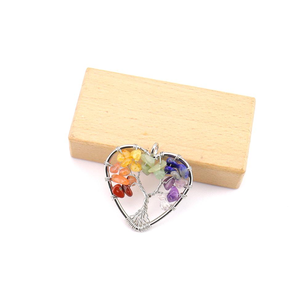 Seven-Color Natural Crystal Tree of Life Necklace Pendant with Crushed Stone, N737