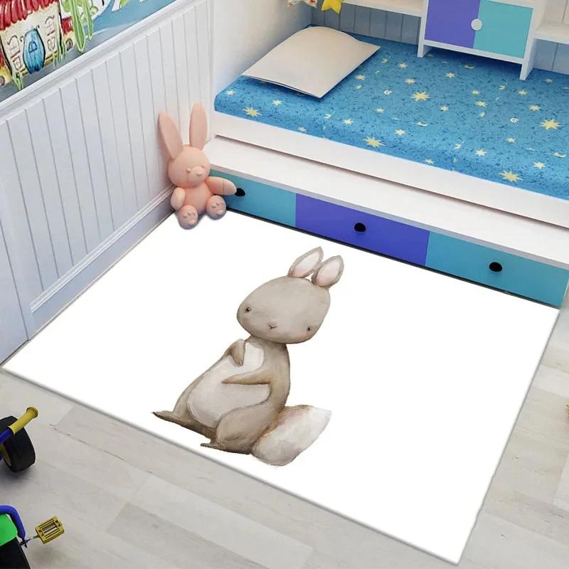 Bunny Carpet For Easter Living Room Decor Lovely Cartoon Rabbit Print Crawling Mat Doormat Area Rug Bedroom Bathroom Floor Mats