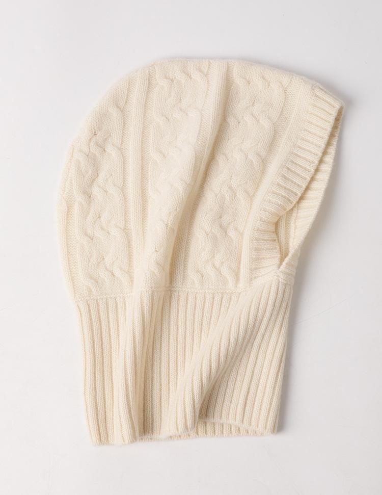 Korean Style Unisex Cashmere Cable Knit Hooded Winter Hat One Size