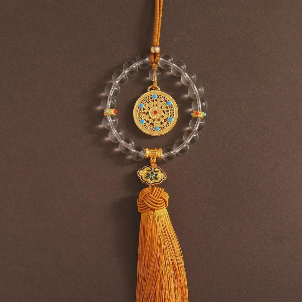 Slitinový přívěsek v čínském stylu s galvanickým pokovením pro auto s dutým designem starověkého kompasu