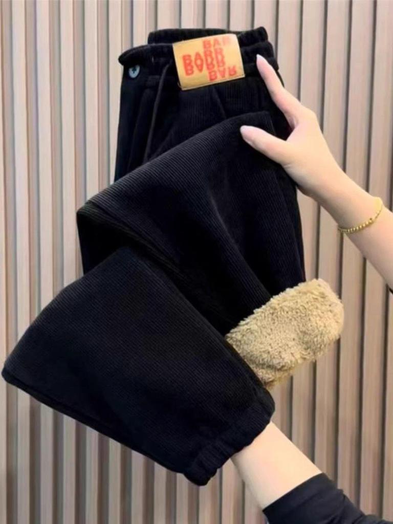 Women's Winter Korean-Style Plush Joggers with Lambswool Cuffs - Versatile & Fashionable Casual Sweatpants