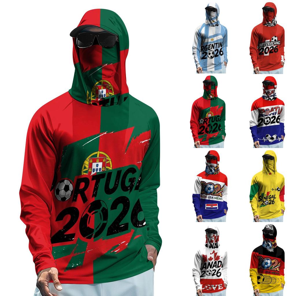 Men’s Long Sleeve Sun Protection Hoodie with Face Covering Lightweight Breathable Soccer Print for Outdoor Sports 2026 Edition