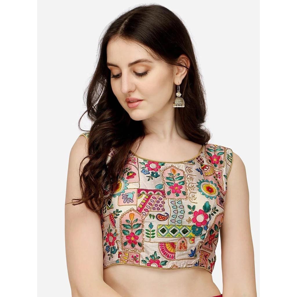 Women Round Neck Sleeveless Blouse Indian Wedding Wear Designer Readymade Choli