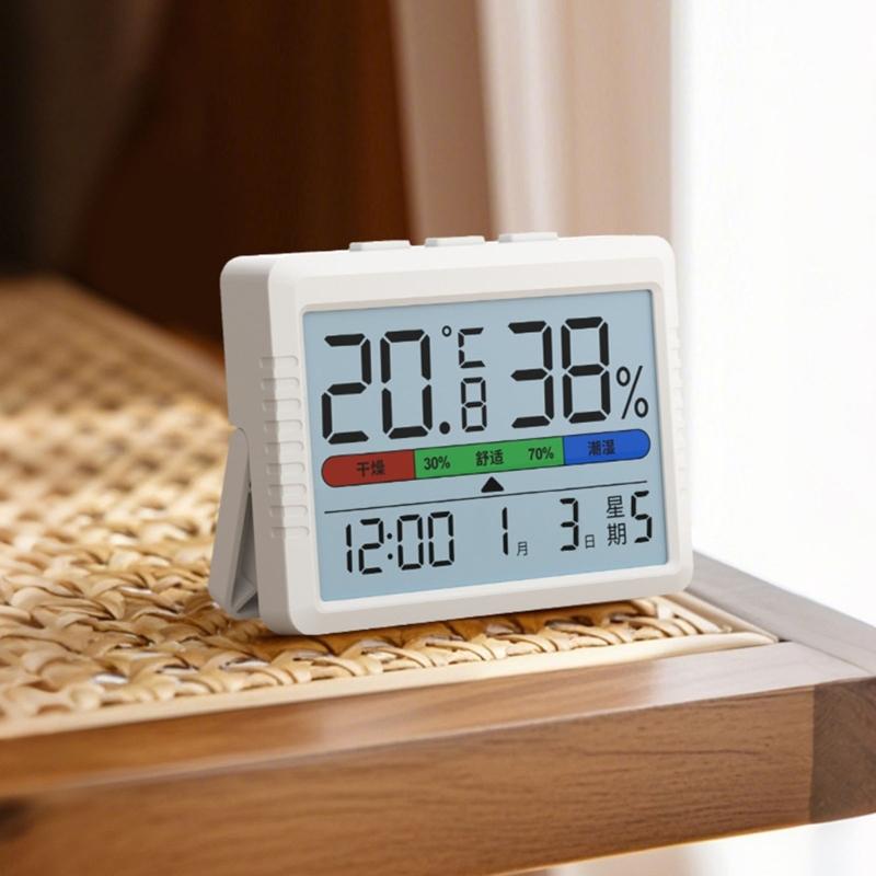 Indoor Thermometers Hygrometer Meter Clock Calendar for Home with USB Rechargeable Design and High Precise Sensors